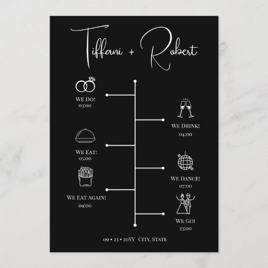 Moderne Schwarz-Weiß-Hochzeitssticons Programm (Vorderseite)