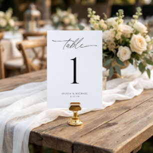 Moderne Schwarz-Weiß-Hochzeitstisch-Nummernschilde Einladung