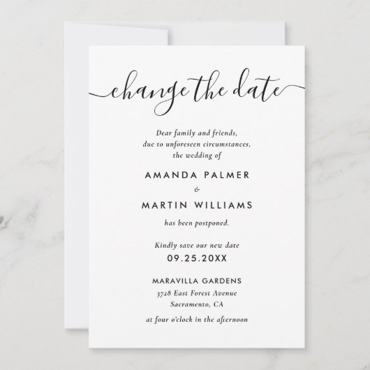 Moderne Schwarz-Weiß-Hochzeitverlängerung Ankündigung (Vorderseite)