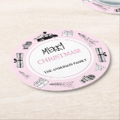 Moderne Schwarz-Weiß-Illustration auf Rosa Runder Pappuntersetzer (Angewinkelt)