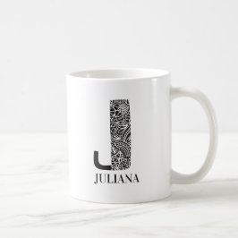 Moderne Schwarz-Weiß-Initial J und Name Kaffeetasse