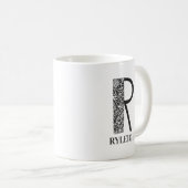 Moderne Schwarz-Weiß-Initial R und Name Kaffeetasse (VorderseiteRechts)