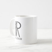 Moderne Schwarz-Weiß-Initial R und Name Kaffeetasse (Vorderseite Links)