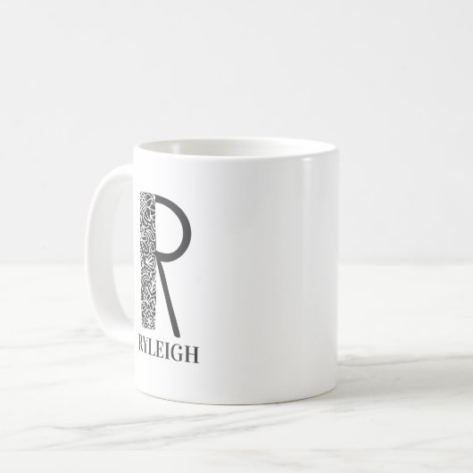 Moderne Schwarz-Weiß-Initial R und Name Kaffeetasse (Vorderseite Links)