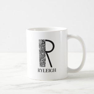 Moderne Schwarz-Weiß-Initial R und Name Kaffeetasse