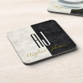 Moderne Schwarz-Weiß-Initialen Mit Monogramm Getränkeuntersetzer (Linke Seite)