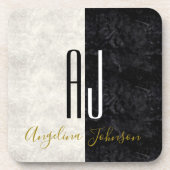 Moderne Schwarz-Weiß-Initialen Mit Monogramm Getränkeuntersetzer (Vorderseite)