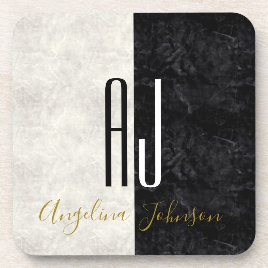 Moderne Schwarz-Weiß-Initialen Mit Monogramm Getränkeuntersetzer (Vorderseite)