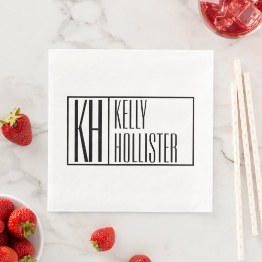 Moderne Schwarz-Weiß-Initialen und Logo-Namen Serviette (Beispiel)