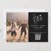 Moderne Schwarz Weiß Kalligrafie Foto QR Code Save The Date (Vorderseite)
