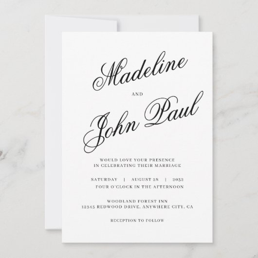 Moderne Schwarz-Weiß-Kalligrafie-Hochzeit Einladung (Vorderseite)