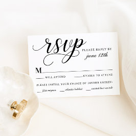 Moderne Schwarz-Weiß-Kalligrafie-Hochzeit RSVP Karte