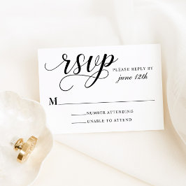 Moderne Schwarz-Weiß-Kalligrafie-Hochzeit RSVP Karte