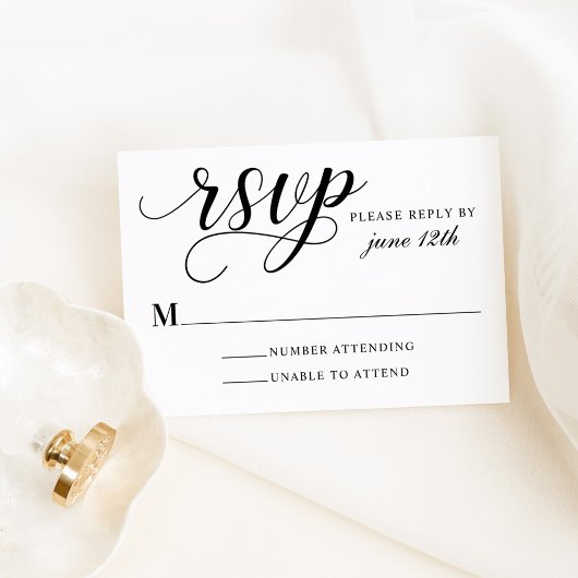 Moderne Schwarz-Weiß-Kalligrafie-Hochzeit RSVP Karte
