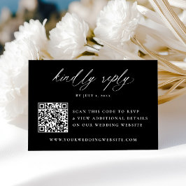 Moderne Schwarz-Weiß-Kalligrafie QR-Code Hochzeit RSVP Karte