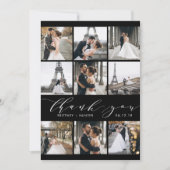 Moderne Schwarz-Weiß-Kalligraphie 9 FotoCollage Dankeskarte (Vorderseite)