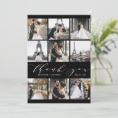 Moderne Schwarz-Weiß-Kalligraphie 9 FotoCollage Dankeskarte (Stehend Vorderseite)