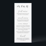 Moderne Schwarz-Weiß-Kalligraphie Elegante Hochzei Menükarte<br><div class="desc">Lass deinen Gästen, genau zu wissen, was sie essen werden mit diesem typografischen Hochzeitsmenü mit Titel und Kursleiter in schwarzer Kalligrafie mit einem Herzstück, das den Buchstaben "i" auf weißem Hintergrund zeigt. Die Rückseite ist schwarz. Die Hintergrundfarbe kann in eine beliebige Farbe geändert werden. Die schlichte und minimalistische Anordnung und...</div>