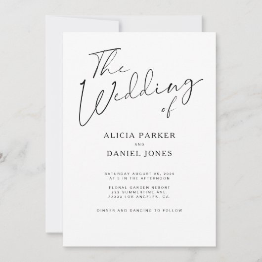 Moderne Schwarz-Weiß-Kalligraphie-Hochzeit Einladung (Vorderseite)