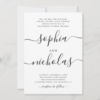 Moderne Schwarz-Weiß-Kalligraphie-Hochzeit - Elega Einladung