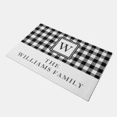 Moderne Schwarz-Weiß-Karierte Familienname Fußmatte (Schrägansicht)