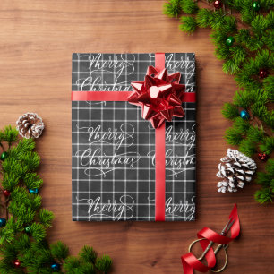 Moderne Schwarz-Weiß-Karo-Weihnachts-Geschenk Geschenkpapier