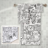 Moderne Schwarz-Weiß-Katzen und Gemusterte Kätzche Badhandtuch Set