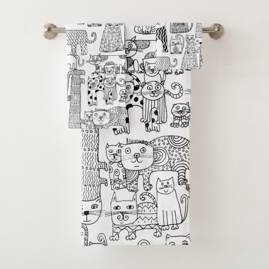Moderne Schwarz-Weiß-Katzen und Gemusterte Kätzche Badhandtuch Set (Insitu)
