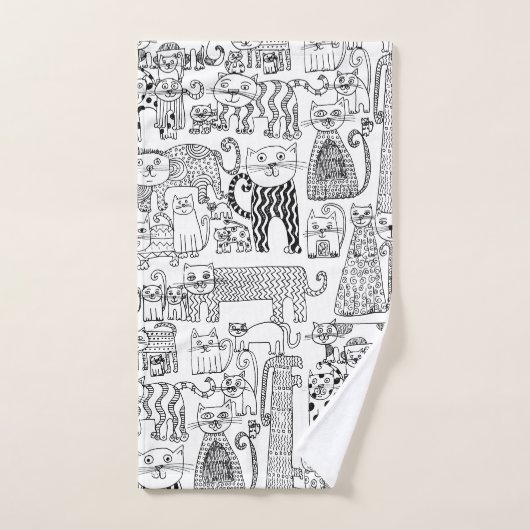 Moderne Schwarz-Weiß-Katzen und Gemusterte Kätzche Badhandtuch Set (Handtuch)