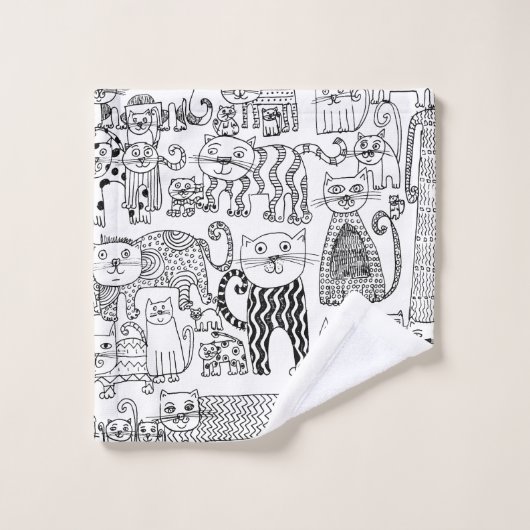 Moderne Schwarz-Weiß-Katzen und Gemusterte Kätzche Badhandtuch Set (Waschlappen)