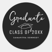 Moderne Schwarz-Weiß-Klasse 2025 Graduationsstufe Runder Aufkleber (Vorderseite)