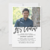 Moderne Schwarz-Weiß-Klasse mit 25 Foto Grad Party Einladung (Rückseite)