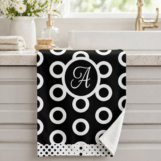 Moderne Schwarz Weiß Kreis Ring Muster Monogramm Badhandtuch Set