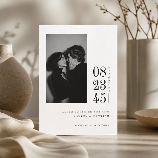 Moderne Schwarz-Weiß-Kühne-Datums-Foto-Save-the-Da Save The Date