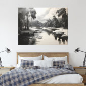 Moderne Schwarz-Weiß-Landschaftsmalerei Leinwanddruck (Insitu (Schlafzimmer))