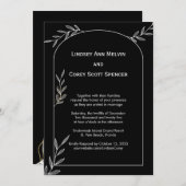 Moderne Schwarz-Weiß-Leaf-Hochzeit Einladung (Vorne/Hinten)