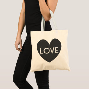 Moderne Schwarz-Weiß-Liebe-Herz-Typografie Tragetasche