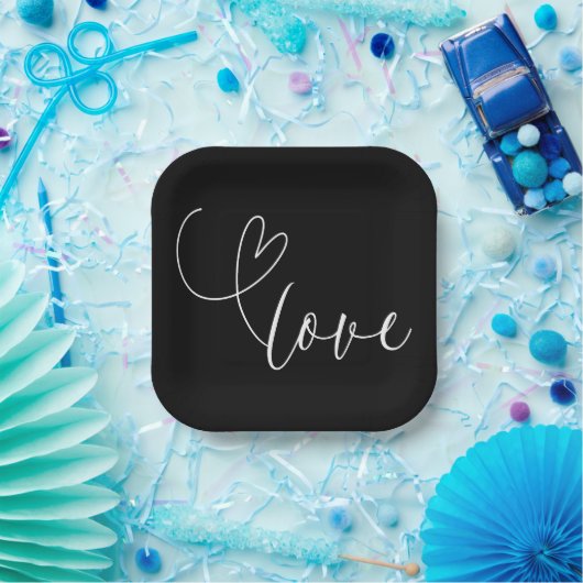 Moderne Schwarz-Weiß-Liebe Minimale Hochzeit Pappteller (Party)