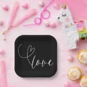 Moderne Schwarz-Weiß-Liebe Minimale Hochzeit Pappteller (Party)