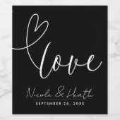 Moderne Schwarz-Weiß-Liebe Minimale Hochzeit Weinetikett (Einzelnes Label)