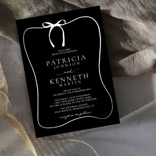Moderne Schwarz-Weiß-Linie Art Bow Rahmen Hochzeit Einladung
