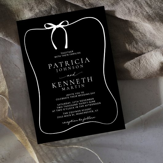 Moderne Schwarz-Weiß-Linie Art Bow Rahmen Hochzeit Einladung