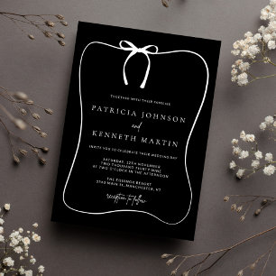 Moderne Schwarz-Weiß-Linie Art Bow Rahmen Hochzeit Einladung