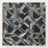 Moderne Schwarz-Weiß-Linien Abstrakt Glasuntersetzer (Vorderseite)