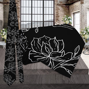 Moderne Schwarz-Weiß-Magnolie-Hochzeit Krawatte