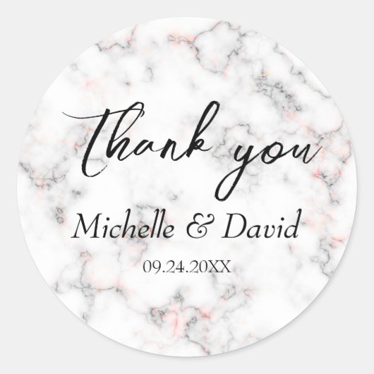Moderne Schwarz-Weiß-Marmor-Hochzeit Runder Aufkleber (Vorderseite)