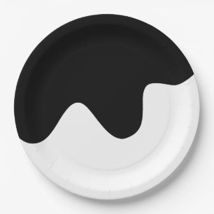 Moderne Schwarz-Weiß-Minimal-Abstrakte Kunst Pappteller