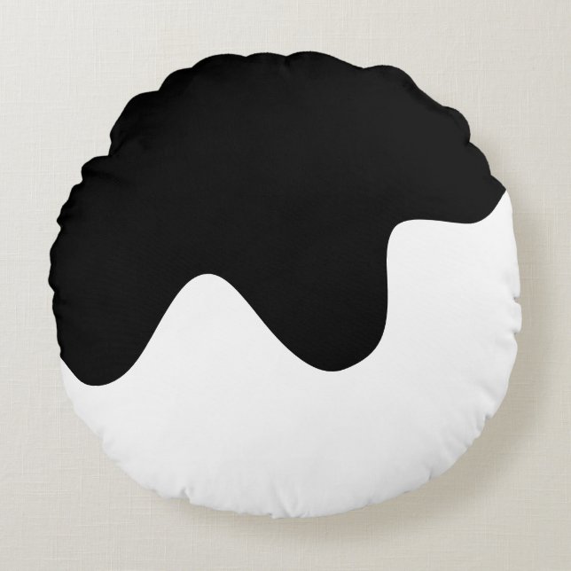 Moderne Schwarz-Weiß-Minimal-Abstrakte Kunst Rundes Kissen (Vorderseite)