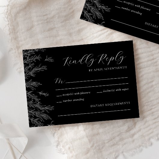 Moderne Schwarz-Weiß-Minimal-Blätter Hochzeiten RSVP Karte