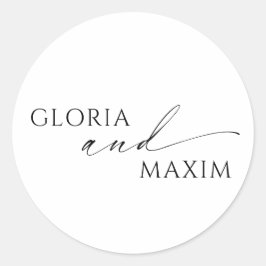 Moderne Schwarz-Weiß-Minimal Elegante Hochzeit Runder Aufkleber